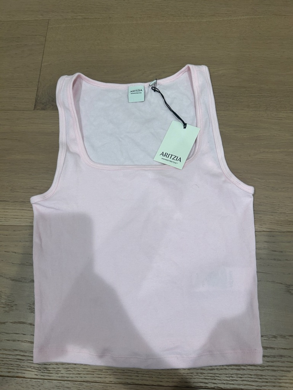 Aritzia Pale Pink Ribbed Square-Neck Tank